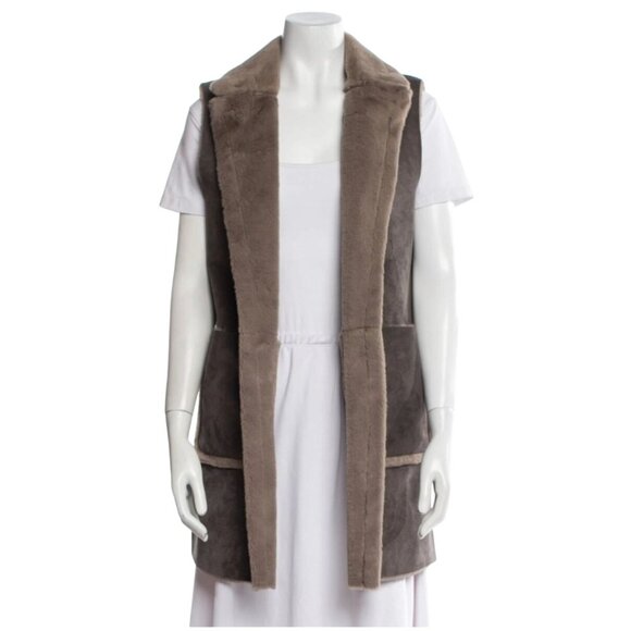LAUREN Ralph Lauren Suede Soft Reversable Open Front Long Vest Women's XS Grey - Picture 1 of 10